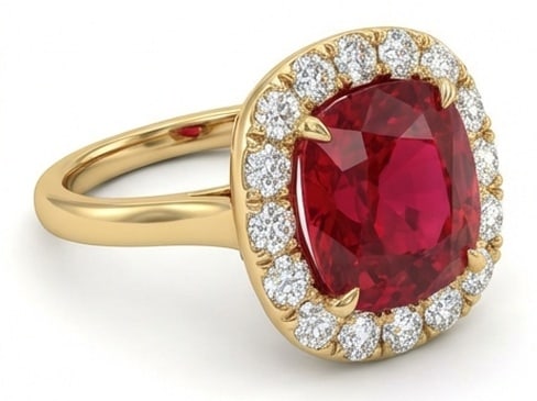 10.00 CT Ruby Lab-Grown Ring in Yellow Gold - 4