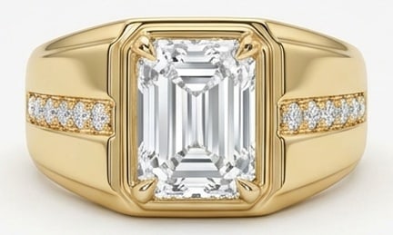 7.00 CT Lab grown diamond Lab-Grown Ring in Yellow Gold: An exceptional 7.00 carat lab-grown lab grown diamond ring, expertly crafted in luxurious Yellow Gold. The emerald cut signet style with side accents design highlights the brilliance of the lab-grown