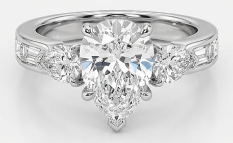 5.00 CT Lab grown diamond Lab-Grown Ring in White Gold: An exceptional 5.00 carat lab-grown lab grown diamond ring, expertly crafted in luxurious White Gold. The pear shape with side clusters and channel set shoulders design highlights the brilliance of th