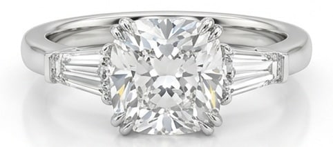 6.00 CT Lab grown diamond Lab-Grown Ring in White Gold: An exceptional 6.00 carat lab-grown lab grown diamond ring, expertly crafted in luxurious White Gold. The cushion cut with tapered baguette side stones (three-stone) design highlights the brilliance o