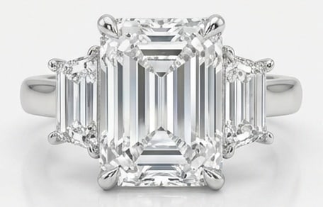 10.00 CT Lab grown diamond Lab-Grown Ring in White Gold: An exceptional 10.00 carat lab-grown lab grown diamond ring, expertly crafted in luxurious White Gold. The emerald cut with emerald cut side stones (three-stone) design highlights the brilliance of th