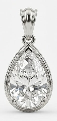 3.00 CT Lab grown diamond Lab-Grown Pendent in White Gold: An exceptional 3.00 carat lab-grown lab grown diamond pendent, expertly crafted in luxurious White Gold. The pear shape bezel set solitaire with milgrain design highlights the brilliance of the lab-gr