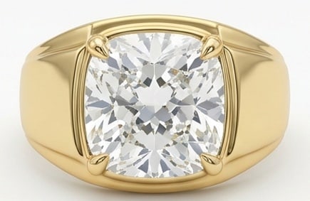 8.00 CT Lab grown diamond Lab-Grown Ring in Yellow Gold: An exceptional 8.00 carat lab-grown lab grown diamond ring, expertly crafted in luxurious Yellow Gold. The cushion cut bezel set in signet style design highlights the brilliance of the lab-grown cente