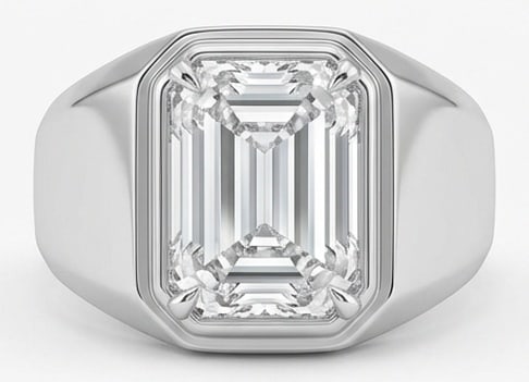 8.00 CT Lab grown diamond Lab-Grown Ring in White Gold: An exceptional 8.00 carat lab-grown lab grown diamond ring, expertly crafted in luxurious White Gold. The emerald cut bezel set signet style design highlights the brilliance of the lab-grown center st