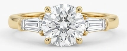 4.00 CT Lab Grown Diamond Lab-Grown Ring in Yellow Gold: An exceptional 4.00 carat lab-grown lab grown diamond ring, expertly crafted in luxurious Yellow Gold. The round brilliant cut with tapered baguette side stones design highlights the brilliance of the