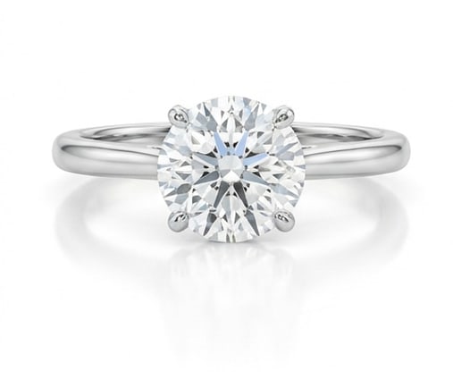 4.00 CT Lab Grown Diamond Lab-Grown Ring in White Gold: An exceptional 4.00 carat lab-grown lab grown diamond ring, expertly crafted in luxurious White Gold. The classic round brilliant cut solitaire on a plain band design highlights the brilliance of the