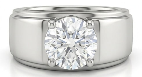 6.00 CT Lab Grown Diamond Lab-Grown Ring in White Gold: An exceptional 6.00 carat lab-grown lab grown diamond ring, expertly crafted in luxurious White Gold. The round cut semi-bezel/tension set in a wide modern band design highlights the brilliance of the