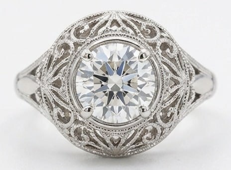 3.00 CT Lab Grown Diamond Lab-Grown Ring in White Gold: An exceptional 3.00 carat lab-grown lab grown diamond ring, expertly crafted in luxurious White Gold. The round cut in a vintage filigree bezel setting design highlights the brilliance of the lab-grow