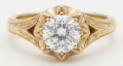 3.00 CT Lab Grown Diamond Lab-Grown Ring in Yellow Gold: An exceptional 3.00 carat lab-grown lab grown diamond ring, expertly crafted in luxurious Yellow Gold. The round cut in a vintage starburst/buttercup setting design highlights the brilliance of the la