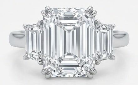 10.00 CT Lab Grown Diamond Lab-Grown Ring in White Gold: An exceptional 10.00 carat lab-grown lab grown diamond ring, expertly crafted in luxurious White Gold. The classic emerald cut three-stone with emerald cut side stones design highlights the brilliance