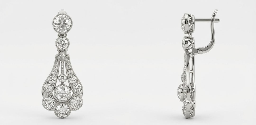 2.00 CT Lab Grown Diamond Lab-Grown Earring in White Gold: An exceptional 2.00 carat lab-grown lab grown diamond earring, expertly crafted in luxurious White Gold. The art deco drop earrings with round cuts and milgrain design highlights the brilliance of the