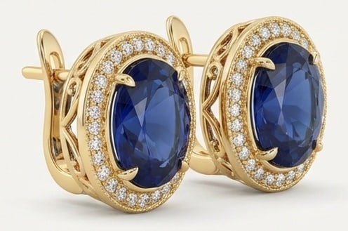 6.00 CT Sapphire Lab-Grown Earring in Yellow Gold (1 of 3)