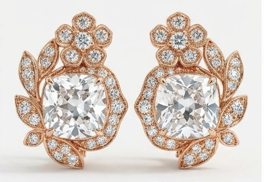 3.00 CT Lab Grown Diamond Lab-Grown Earring in Rose Gold: An exceptional 3.00 carat lab-grown lab grown diamond earring, expertly crafted in luxurious Rose Gold. The cushion cut studs with floral diamond halo design highlights the brilliance of the lab-grown