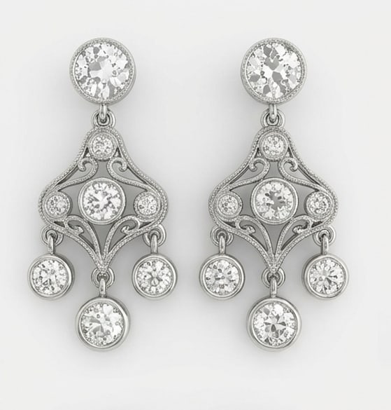 3.00 CT Lab grown diamond Lab-Grown Earring in White Gold: An exceptional 3.00 carat lab-grown lab grown diamond earring, expertly crafted in luxurious White Gold. The vintage chandelier drop design highlights the brilliance of the lab-grown center stone,