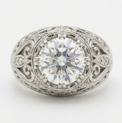 3.00 CT Lab grown diamond Lab-Grown Ring in White Gold: An exceptional 3.00 carat lab-grown lab grown diamond ring, expertly crafted in luxurious White Gold. The round cut in wide filigree dome setting design highlights the brilliance of the lab-grown cent