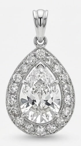 3.00 CT Lab grown diamond Lab-Grown Pendent in White Gold: An exceptional 3.00 carat lab-grown lab grown diamond pendent, expertly crafted in luxurious White Gold. The pear cut halo design highlights the brilliance of the lab-grown center stone, accented