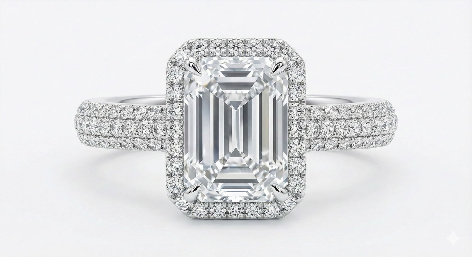 1.7 CT Natural Emerald-Cut Diamond Halo Ring in 14K White Gold, Exquisite Pavé Halo, IGI Certified: An exceptional 1.7 carat natural emerald-cut diamond ring, masterfully crafted in luxurious 14K White Gold and designed to embody refined elegance and lasting beauty. The center diamond is beautifully