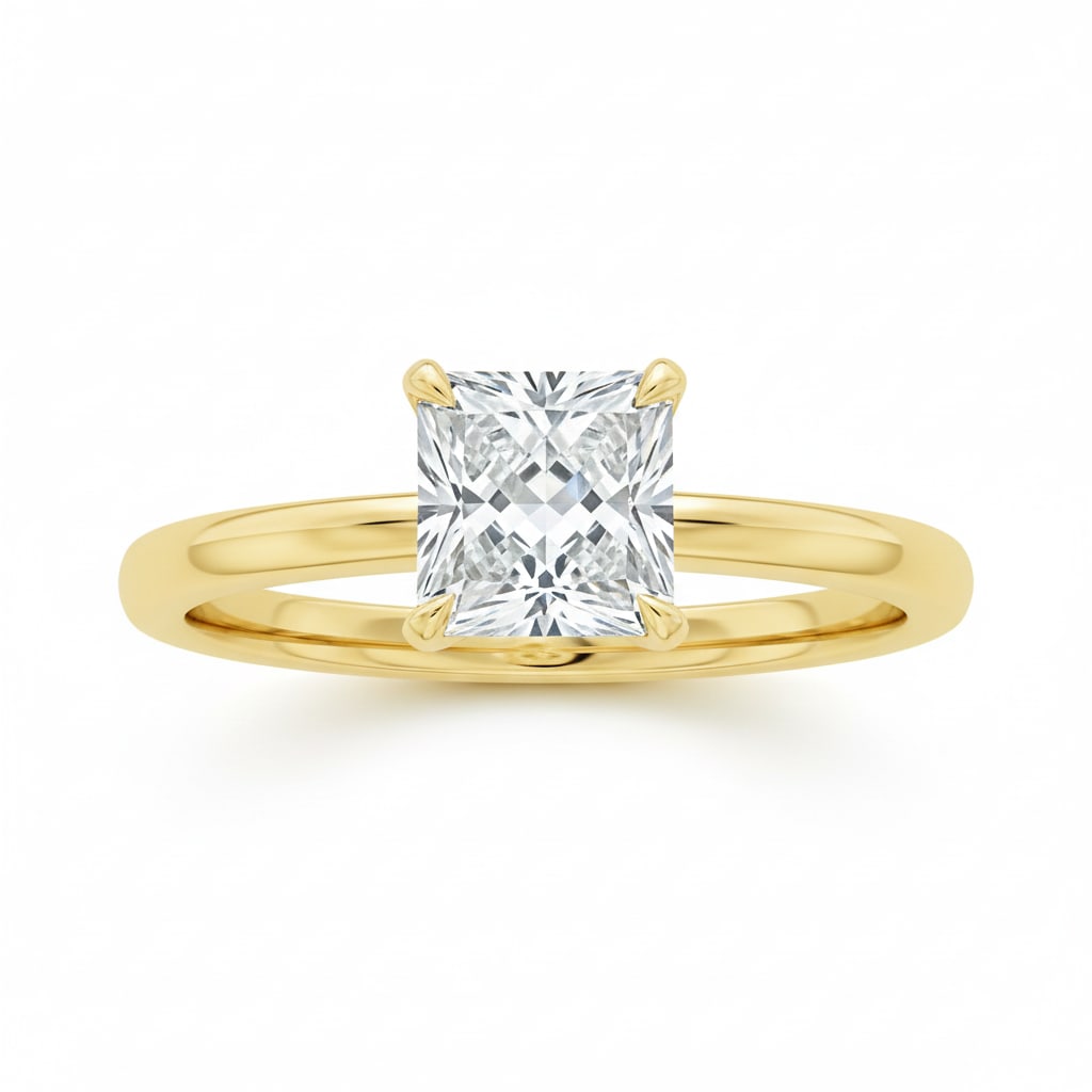 1.7 CT Natural Princess-Cut Diamond Solitaire Ring in 14K Yellow Gold, Timeless Elegance, GIA: An exceptional 1.7 carat natural princess-cut diamond ring, masterfully crafted in luxurious 14K Yellow Gold and designed to embody refined elegance and lasting beauty. This design highlights the beau