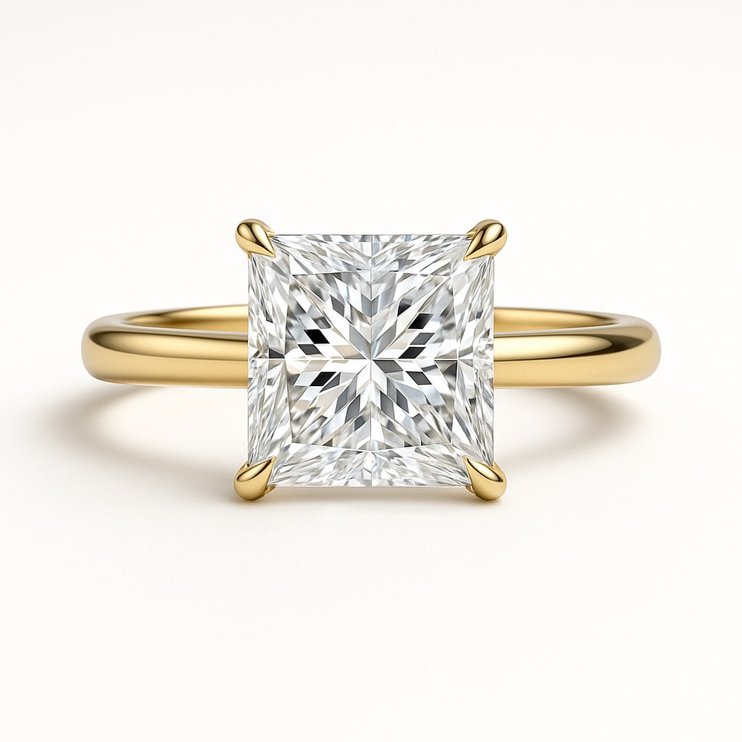 1.9 CT Natural Princess-Cut Diamond Solitaire Ring in 14K Yellow Gold, Timeless Elegance, GIA: An exceptional 1.9 carat natural princess-cut diamond ring, masterfully crafted in luxurious 14K Yellow Gold and designed to embody refined elegance and lasting beauty. This design highlights the beau