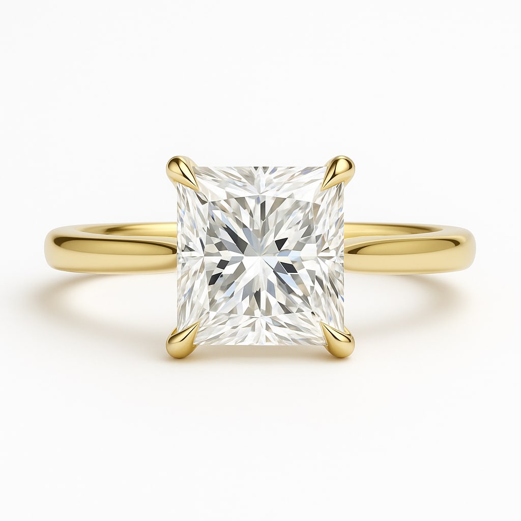 1.5 CT Natural Princess-Cut Diamond Solitaire Ring in 14K Yellow Gold, Timeless Elegance, GIA: An exceptional 1.5 carat natural princess-cut diamond ring, masterfully crafted in luxurious 14K Yellow Gold and designed to embody refined elegance and lasting beauty. This design highlights the beau
