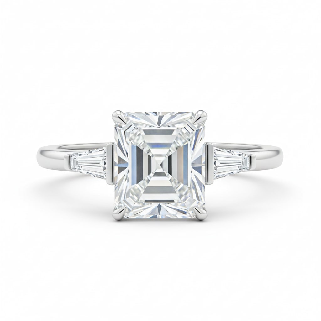1.7 CT Natural Radiant-Cut Diamond Three-Stone Ring in 14K White Gold, Elegant Diamond Side Stones, (1 of 3)