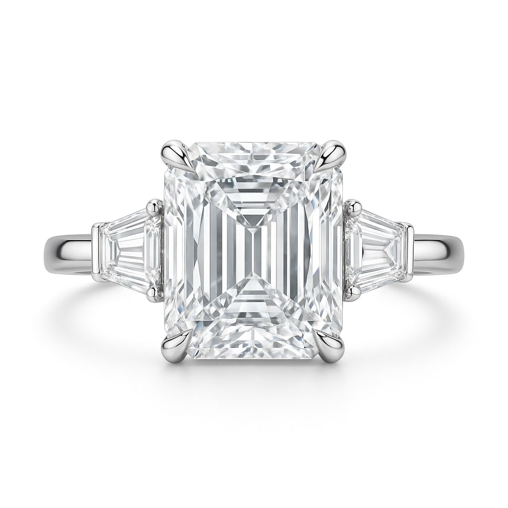 2 CT Natural Radiant-Cut Diamond Three-Stone Ring in 14K White Gold, Elegant Diamond Side Stones,: An exceptional 2 carat natural radiant-cut diamond ring, masterfully crafted in luxurious 14K White Gold and designed to embody refined elegance and lasting beauty. The center diamond is beautifully c