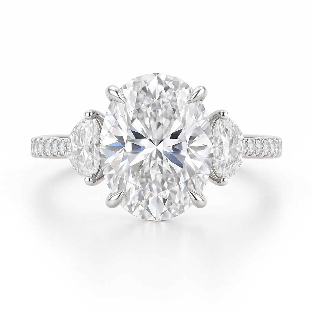 1.7 CT Natural Oval-Cut Diamond Three-Stone Ring in 14K White Gold, Elegant Diamond Side Stones, IGI (1 of 3)