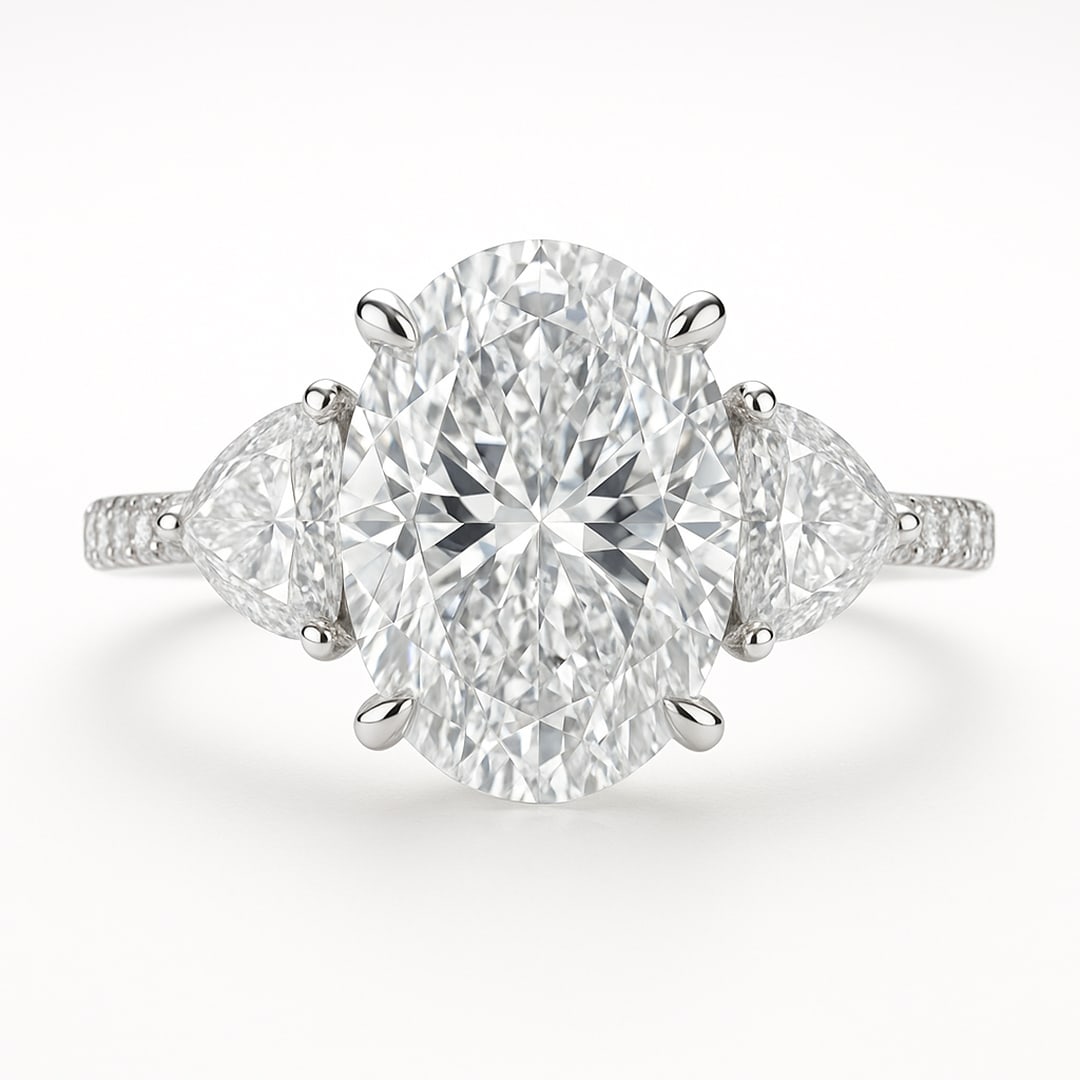 2.2 CT Natural Oval-Cut Diamond Three-Stone Ring in 14K White Gold, Elegant Diamond Side Stones, IGI (1 of 4)