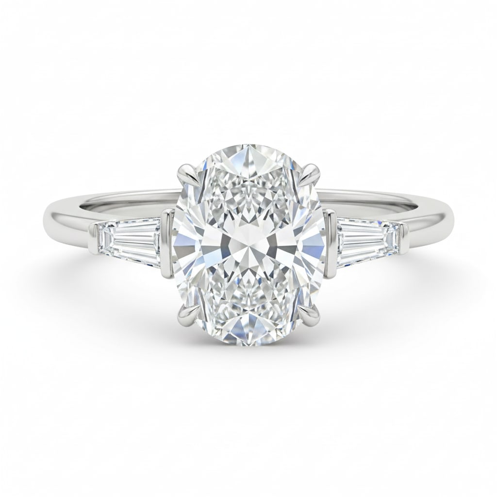 1.5 CT Natural Oval-Cut Diamond Three-Stone Ring in 14K White Gold, Elegant Diamond Side Stones, GIA (1 of 3)