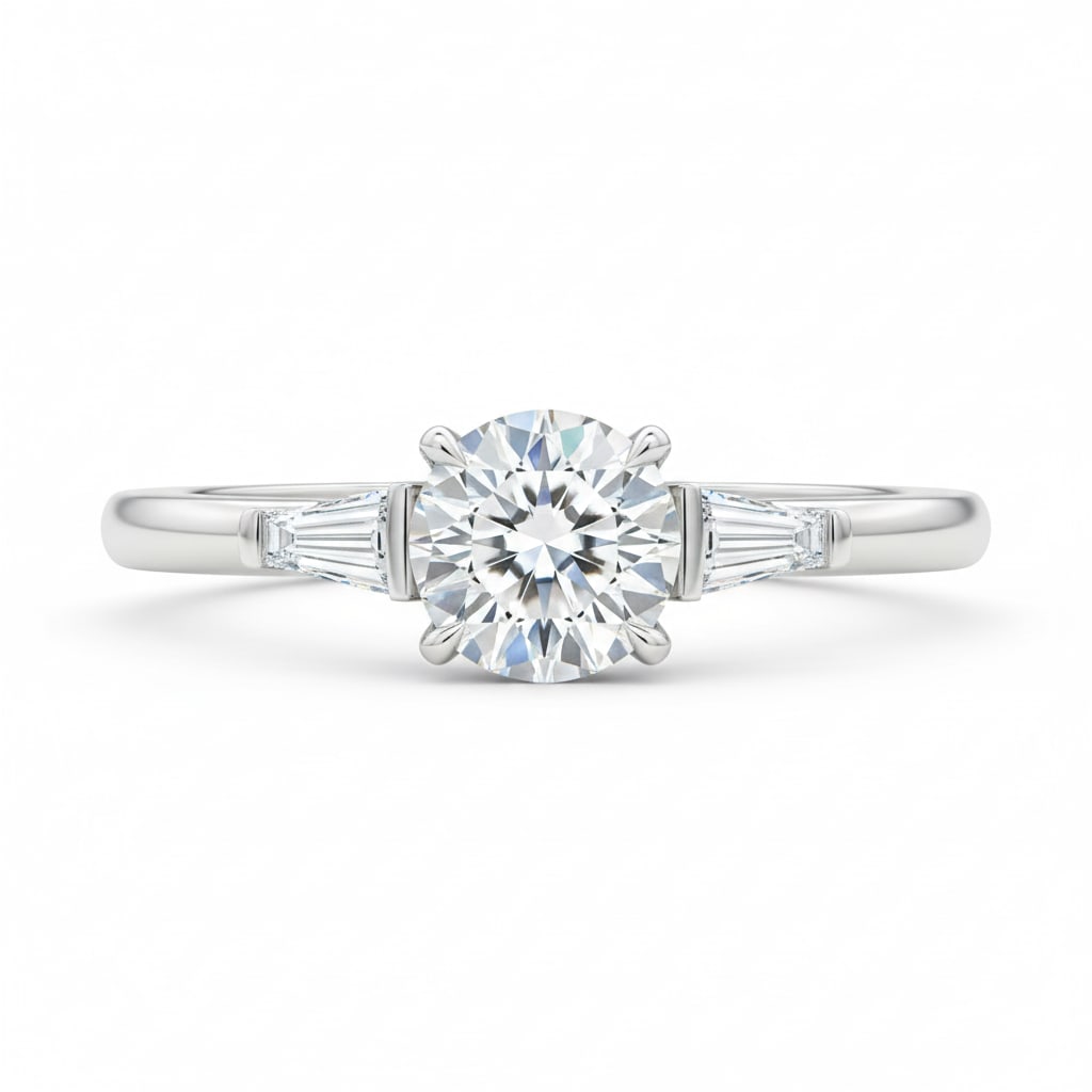 1.8 CT Natural Round-Cut Diamond Three-Stone Ring in 14K White Gold, Elegant Diamond Side Stones, (1 of 4)