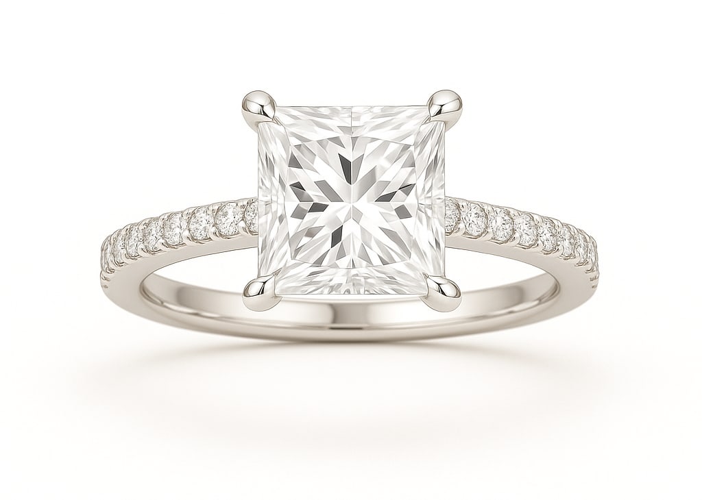 Luxury IGI Certified 2.50 Ct Princess cut Natural Diamond Ring in 14K White Gold: Exceptional luxury ring showcasing approximately 2.50 carat natural diamond, beautifully crafted in 14K White Gold. This refined design highlights superior craftsmanship and timeless elegance, making