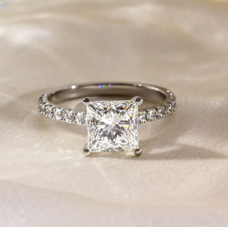Luxury GIA Certified 1.50 Ct Princess Cut Natural Diamond Ring in 14K White Gold: An elegant and luxurious engagement ring featuring an approximately 1.50 carat natural diamond in a refined princess cut cut. Beautifully crafted in premium 14K White Gold, this ring showcases a solit