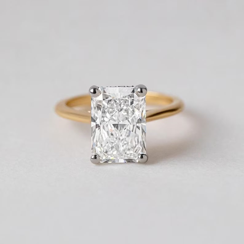 Luxury GIA Certified 1.70 Ct Radiant Cut Natural Diamond Ring in 14K Yellow Gold (White Gold: An elegant and luxurious engagement ring featuring an approximately 1.70 carat natural diamond in a refined radiant cut cut. Beautifully crafted in premium 14K Yellow Gold (White Gold Prongs), this ri