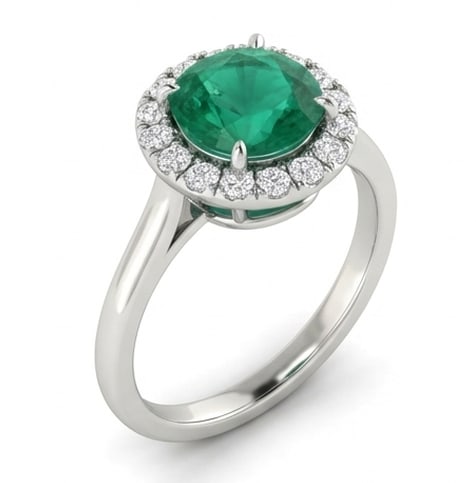 2.0 Ct Round Natural Emerald 14K White Gold Halo Setting with Plain Shank Ring – Certified (1 of 3)