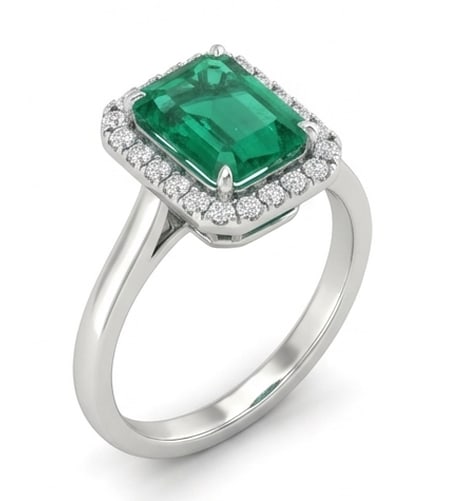3.5 Ct Emerald Natural Emerald 14K White Gold Halo Setting with Plain Shank Ring – Certified (1 of 4)