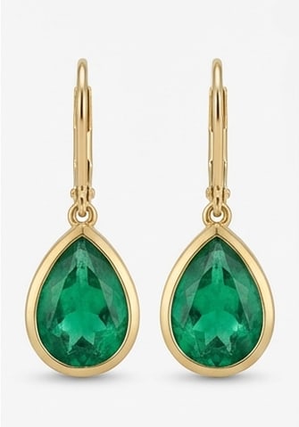 2.0 Ct Pear Natural (Pair) 14K Yellow Gold Leverback Earrings – Certified (1 of 2)