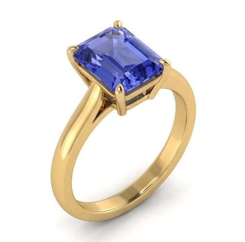 3.0 Ct Emerald Natural Tanzanite 14K Yellow Gold Solitaire Setting (Basket) Ring – Certified: This certified fine jewelry piece features a 3.0 carat natural Tanzanite in a Emerald cut, crafted in 14K Yellow Gold. The Solitaire Setting (Basket) design highlights the beauty of the natural center