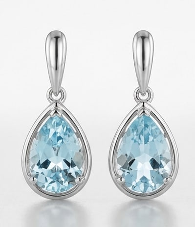 2.0 Ct Pear Natural (Pair) 14K White Gold Bezel Set Drop Earrings – Certified (1 of 3)