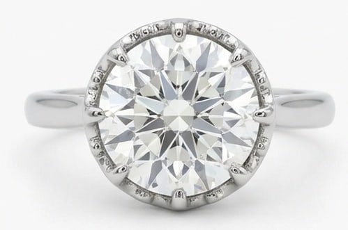 IGI Lab Grown 4.00 Ct Round Brilliant Diamond Ring – Solitaire with Scalloped/Crown Basket Setting (1 of 4)