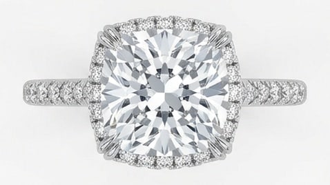 IGI Lab Grown 3.00 Ct Cushion (Old Mine Look) Diamond Ring – Cushion Halo with Micro-Pave Band –: IGI Certified Lab Grown Diamond Center Stone Color E-F Clarity VVS1-VS1 Side Stone Lab Grown DiamondBold yet refined, this design showcases a 3.00 carat lab grown Cushion (Old Mine Look) center diamon