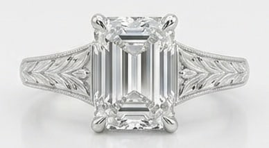 IGI Lab Grown 4.00 Ct Emerald Cut Diamond Ring –Vintage Solitaire with Leaf/Wheat Engraved: IGI Certified Lab Grown Diamond Center Stone Color E-F Clarity VVS1-VS1 A timeless statement, this ring highlights a 4.00 carat lab grown Emerald Cut center diamond. Featuring Vintage Solitaire with L