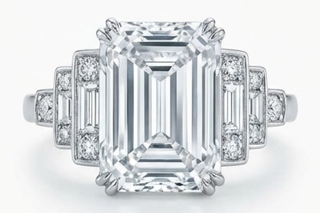 IGI Lab Grown 8.00 Ct Emerald Cut Diamond Ring – Art Deco "Skyscraper" Stepped Setting – / in (1 of 4)