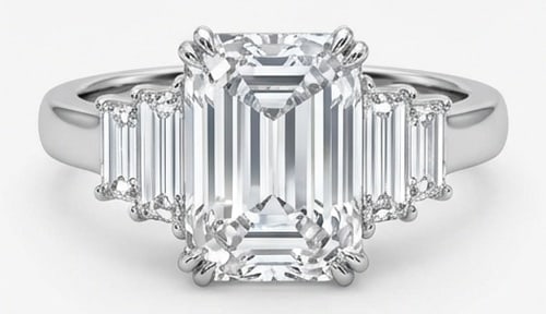 IGI Lab Grown 6.00 Ct Emerald Cut Diamond Ring – Art Deco Graduated Vertical Baguette Sides – / (1 of 4)