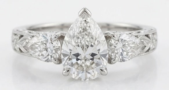 IGI Lab Grown 4.00 Ct Pear Shape Diamond Ring – Vintage Three-Stone Pear with Engraved Shank – / (1 of 3)