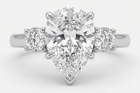 IGI Lab Grown 5.00 Ct Pear Shape Diamond Ring – Three-Stone Pear with Round Sides – / in 14K (1 of 4)