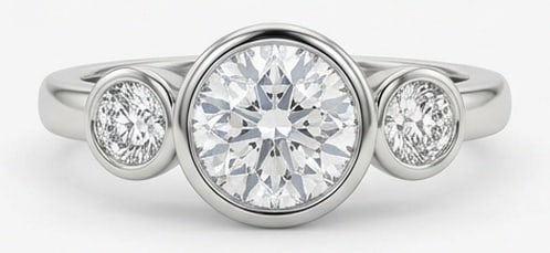 IGI Lab Grown 2.00 Ct Round Brilliant Diamond Ring – Modern Bezel Set Three-Stone Round – / in: IGI Certified Lab Grown Diamond Center Stone Color E-F Clarity VVS1-VS1 Side Stone Lab Grown Diamond Chic and distinctive, this ring showcases a 2.00 carat lab grown Round Brilliant center diamond. Wh