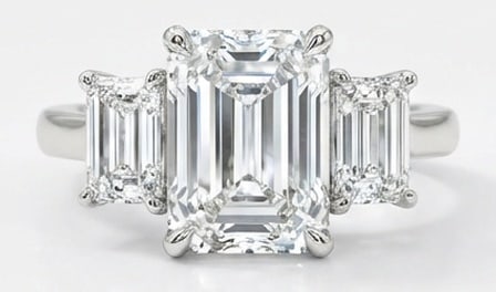 IGI Lab Grown 6.00 Ct Emerald Diamond Ring Classic three-stone setting with emerald-cut side stones (1 of 4)