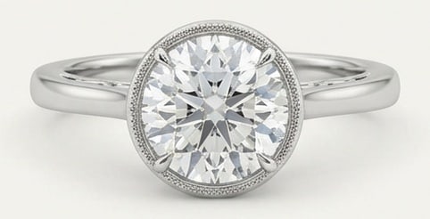 Lab Grown 5.00 Ct Round Brilliant Diamond Ring – Bezel Set Solitaire with Milgrain – / in 14K (1 of 3)