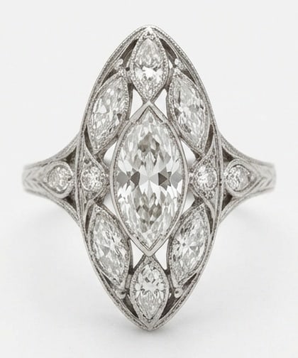 Lab Grown 2.00 Ct Marquise Diamond Ring – Art Deco Navette/Marquise Cluster Ring – / in 14K (1 of 4)