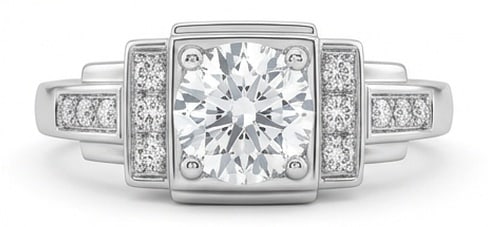 Lab Grown 4.00 Ct Round Diamond Ring – Retro structural setting with square bezel frame and (1 of 4)